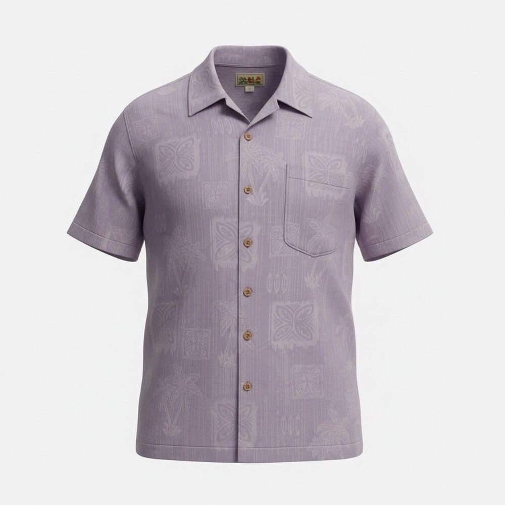 Jamaica Jaxx Mens Large Silk Light Purple Hawaiian Tropical Short Sleeve Shirt L